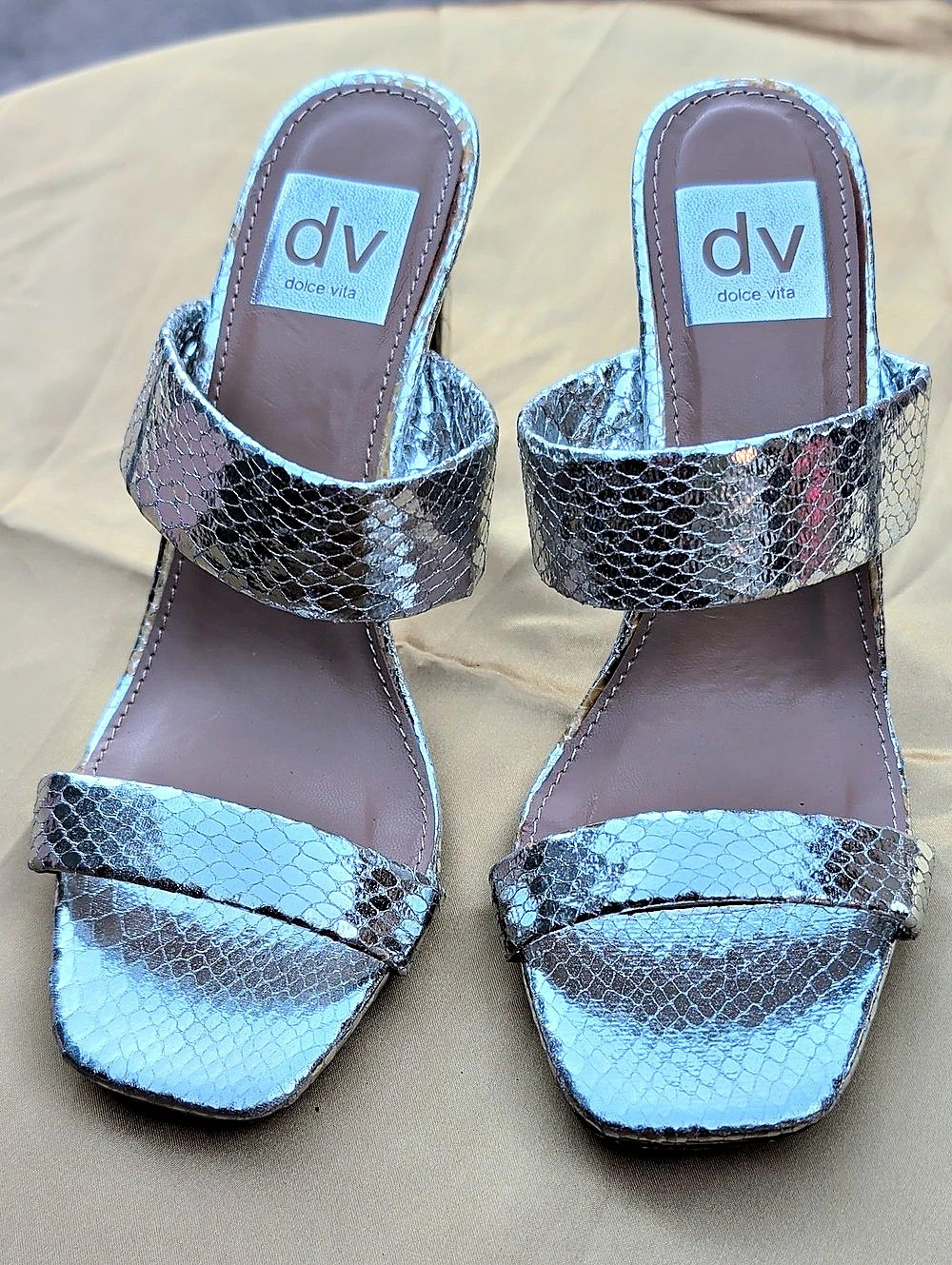 dolce vita Metallic Strappy Heels in Silver US 5.5